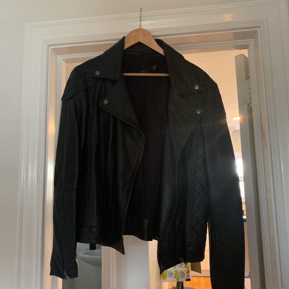 Real Leather Asos Curve Moto Jacket US 16